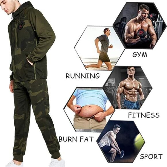 NEW Men's Hooded Athletic Tracksuit Casual Full Zip Jogging Sweat Suits - Picture 5 of 6